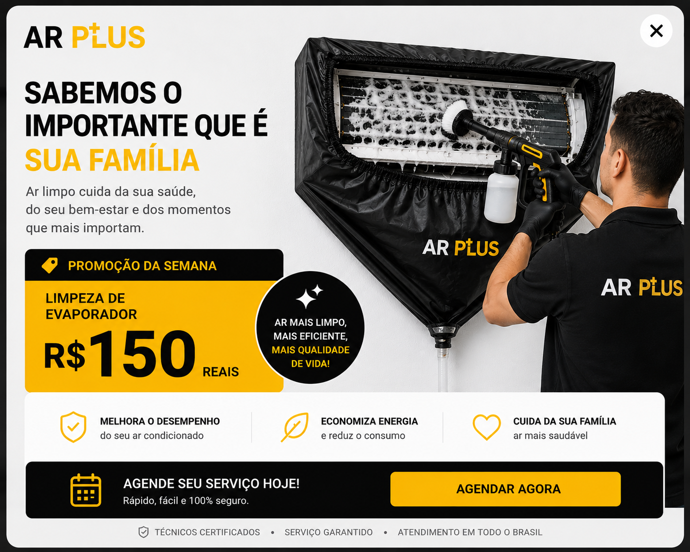 Promoção da semana — Limpeza de evaporadora R$ 150. Agende hoje.